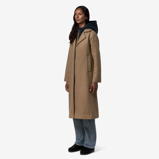 LANA WOOL NYLON - Vestes - Long - Femme - Beige Khaki-Blue Depth