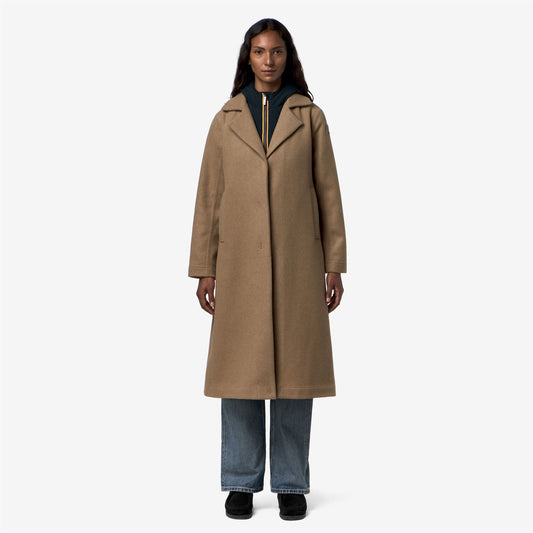 LANA WOOL NYLON - Vestes - Long - Femme - Beige Khaki-Blue Depth