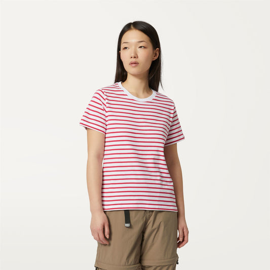 AMALIA STRIPES - T-shirts et hauts - T-shirt - Femme - White-Red Berry